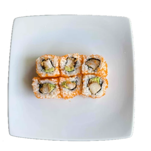 Masago rolls Poulet Karaage Avocat